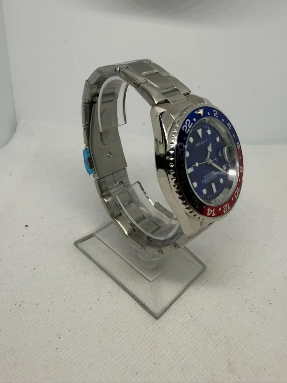 Arlanch Men's 40mm Blue Dial Red Blue Pepsi Bezel Rotating Diver Quartz Watch